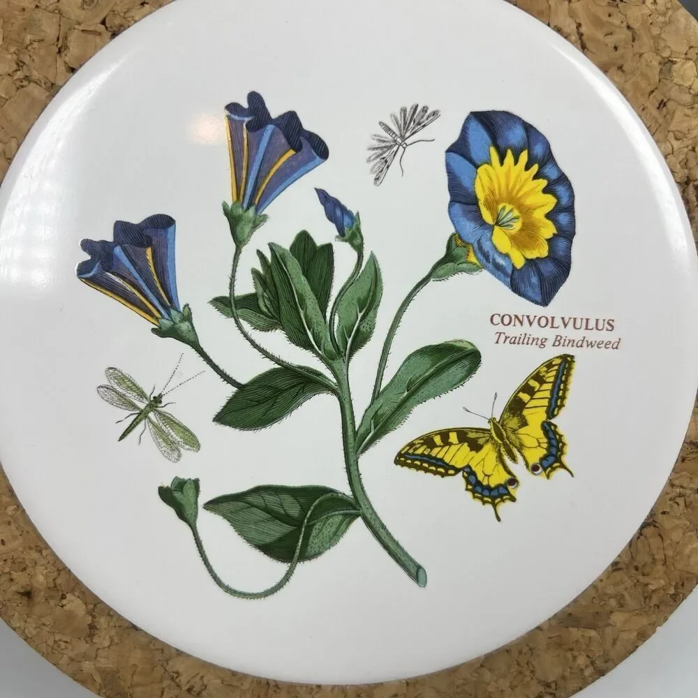 Set Of 2 Cork-backed Portmeirion Botanic Garden Tile Trivet Butterflies Flowers